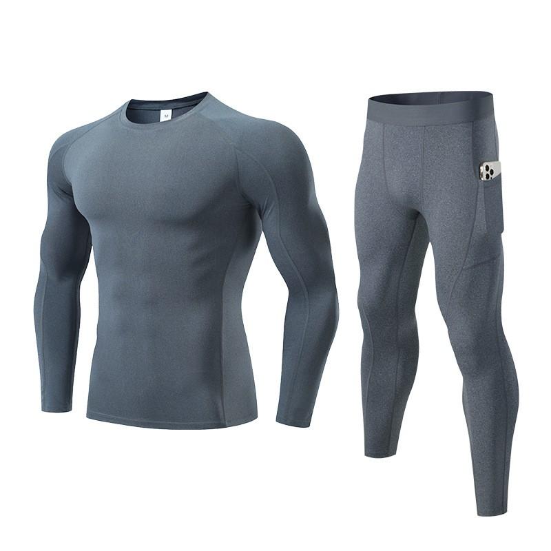 Mens Compression Athletic Set Long Sleeve Top Pants Running Basketball Gym Workout Quick Dry Breathable Sportswear