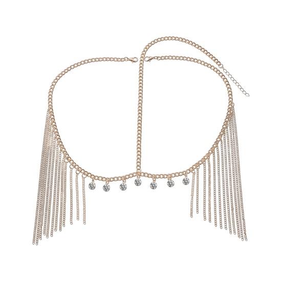 Цепочка на волосы Регулируемый размер Женская Индийская головная убор Многослойная Тиара со стразами и Золотыми кисточками Сверкающие стразы Головной убор