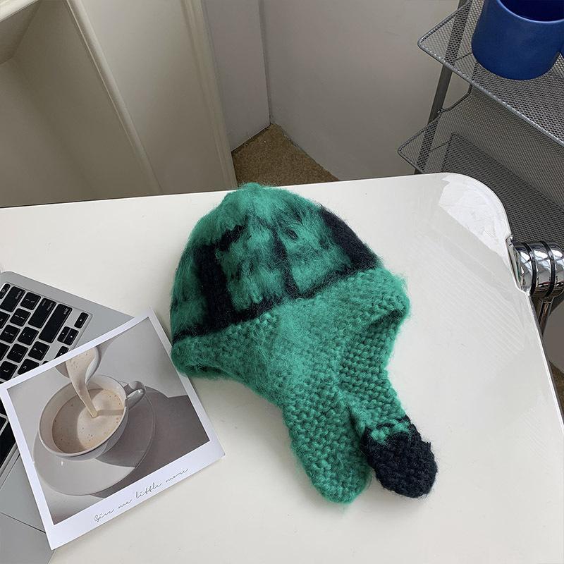Mohair Racking Flying Hat Women Korean Knitted Hat Warm Wool Hat Ear Protection Ski Hat