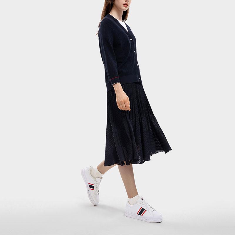 Fila Logo Print Casual Open-Front Long Sleeve Knit Sweater Women Sweater Legendary-Blue F11W331401FNV