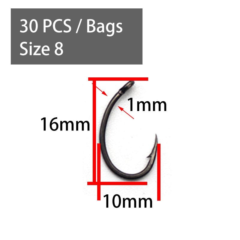 30 шт. крючки для карпа из высокоуглеродистой стали с покрытием, рыболовный крючок для карпа, широкий зев с микрозазубринами, матовый черный крючок Yn для грубого карпа