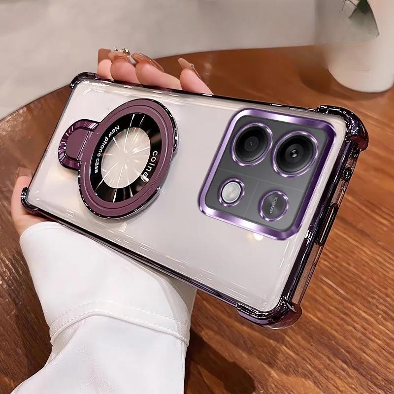 Shockproof Plating Magnetic Bracket Magsafe Case For Xiaomi Redmi 13C Note 13 Pro Plus 4G 5G Silicone Cover