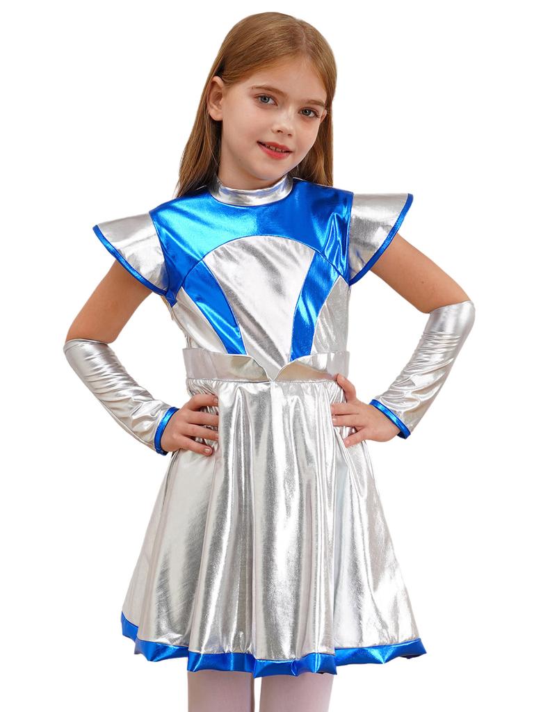 Kids Girls Alien Robot Astronaut Costume Outer Space Cutie Costume Halloween Carnival Cosplay Party Fancy Dress Up Child Suit