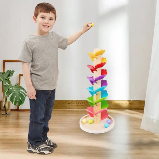 Marble Run Rainbow Sound Tree Детская мелкая моторика Деревянное дерево с круглыми/квадратными мячами для малышей Мальчики Девочки Обучающая музыкальная игрушка-дерево