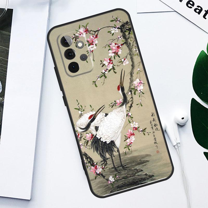 Чехол для телефона Samsung Galaxy A06 A05 A16 A54 A34 A14 A55 A35 A15 A53 A33 A13 A22 A32 A52 с рисунком Журавля