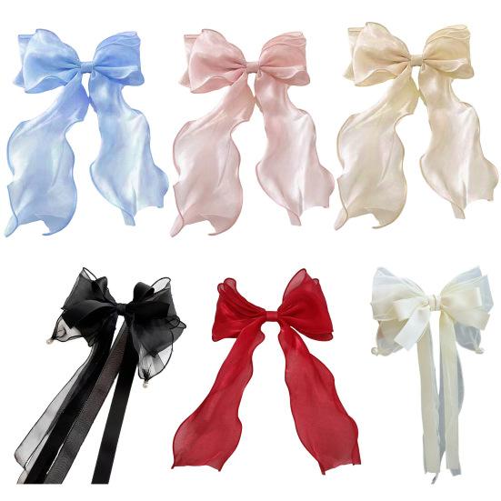 Women Hair Clip Mesh Yarn Ribbon Bowknot Decor Cartoon Hair Pin with Long Tail Sweet Hair Accessories