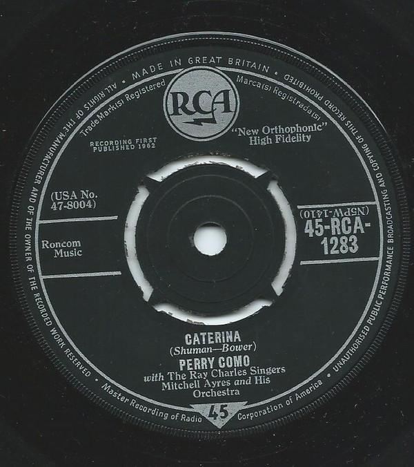 7-дюймовая пластинка PERRY COMO Caterina The Island Of Forgotten 45RCA1283 RCA 1962 UK Pop Б/у