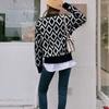 Women's Argyle Sweater Long Sleeve Vintage Female Pullover Fall Winter Korean Jumpers Loose Casual Knitwear Tops