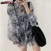 Shirts Women Fashion Tie Dye Harajuku Gothic Top New Korean Loose Casual Clothes Sun-proof Embroidery All-match Summer Holiday