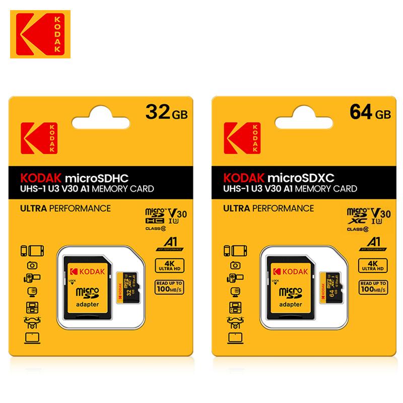 Kodak Карта флэш-памяти ULTRA PERFORMANCE U3 V30 A1 microSDXC UHS-I с адаптером класса 10 UHS-1, до 100 МБ/с для смартфона с зеркальной камерой