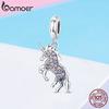 BAMOER 925 Sterling Silver Cute Pony Pendant Colorful CZ Animal Charms Fit Women Jewelry
