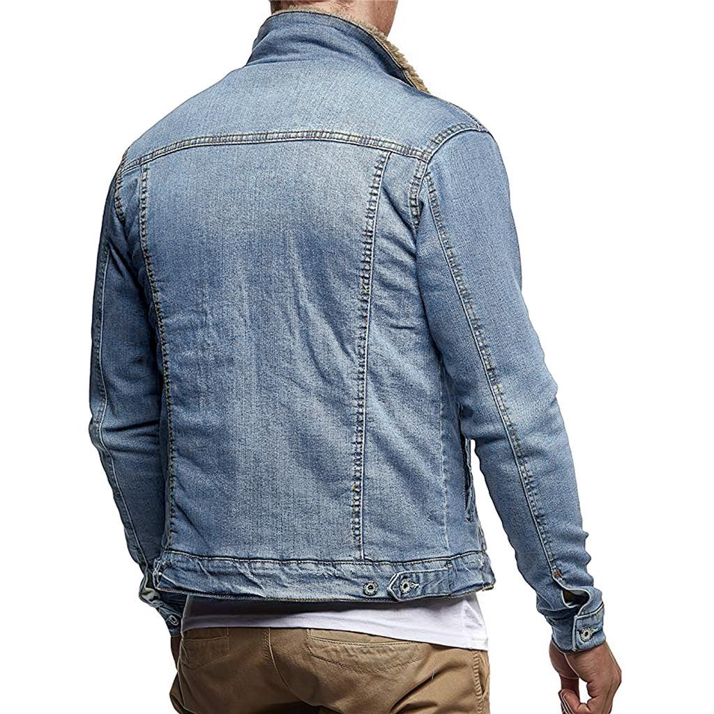 Men's  Winter Button Solid Plush Vintage Denim Jacket Tops Blouse Coat