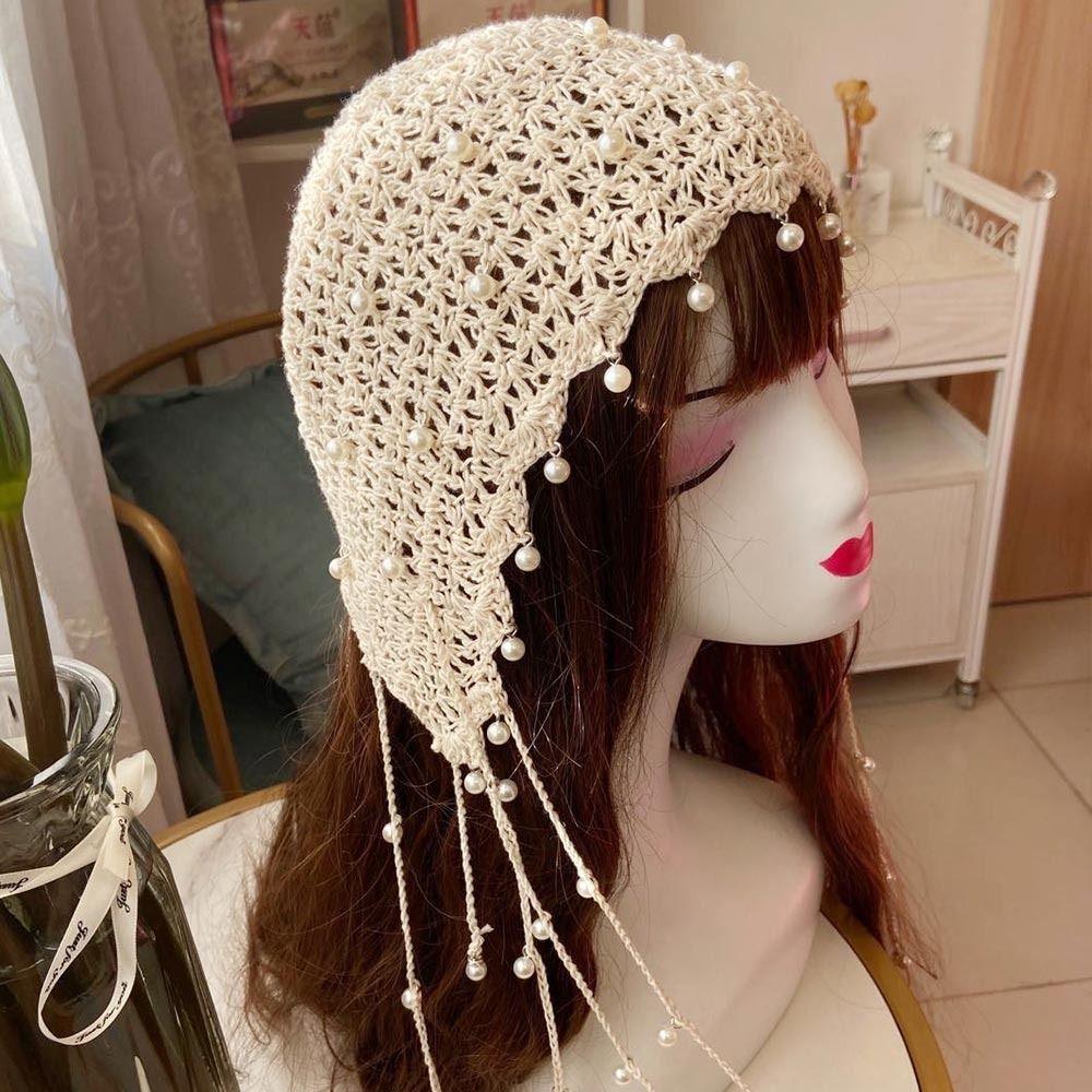 Pearl Bun Hats Ethnic Headscarf Hats Cute Tassels Hats Outdoor