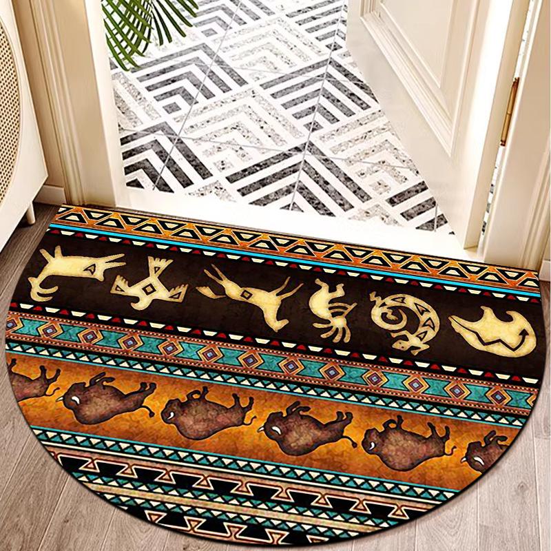 Vintage Boho Ethnic Pattern Half Round Door Mat Non Slip Indoor Outdoor Entrance Rug Durable Waterproof