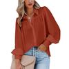 Women's Long Sleeve Ruched Stand Collar Lantern Sleeve Shirt