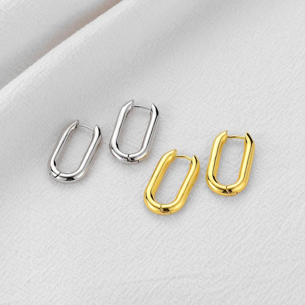 Геометрия Неправильные Гладкие Металлические Серьги-Пряжки для Ушей для Женщин Девушек Винтажная Мода Золотистого Цвета Овальные Серьги Панк Набор с Цирконами