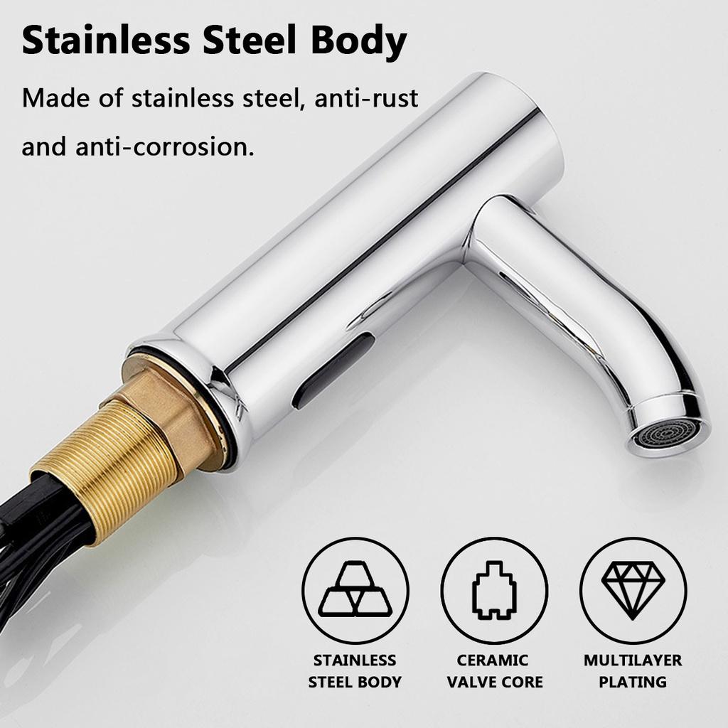 Автоматический инфракрасный датчик для ванной комнаты из нержавеющей стали, бесконтактный смеситель для раковины, кран для воды, одинарный, для холодной установки на палубе