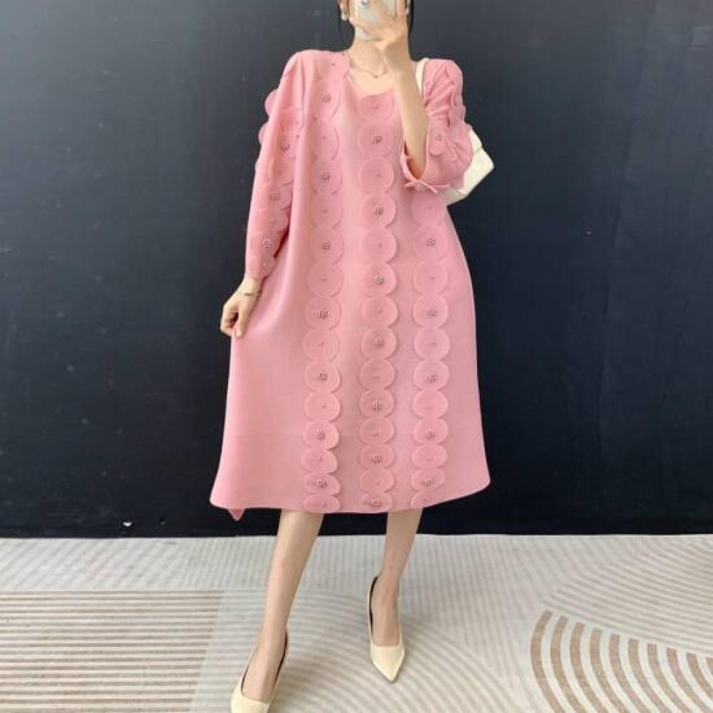 Plara Female Pleats Pearl Flower Dress
