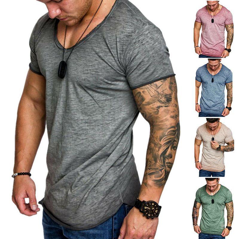 Fashion Men's Casual Tops V-neck T-shirt With Slim Fit And Premium Cotton Blend