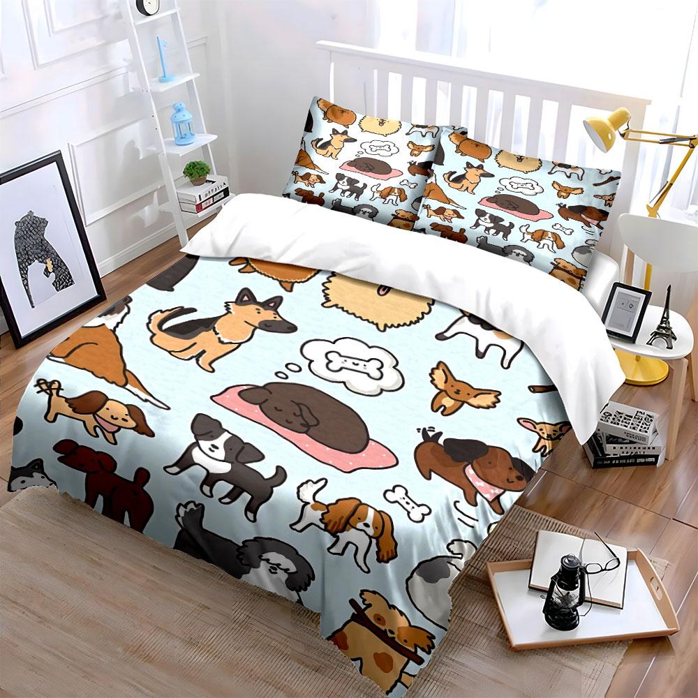 Cartoon Dogs Bedding Set Bedding Duvet Cover Set Duvet Cover Pillowcases  (1 * Duvet Cover 2 * Pillowcases, without duvet insert)