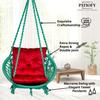 Качели для балкона, помещения, улицы/грузоподъемность до 120 кг/включает бесплатный комплект для подвешивания и красную L-образную подушку/подвесное кресло-качели-гамак ручной работы (зеленый)
