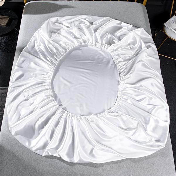 (No Pillowcases )Luxury Emulation Silk Fitted Sheet Bed Mattress Protector Cover Elastic Sheets Bed Mattress Cover Linen