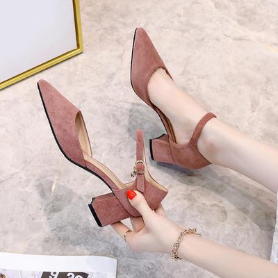 Остроносые туфли на высоком толстом каблуке средней высоты 2025 новая полая женская обувь удобная универсальная модная рабочая обувь однотонная черная