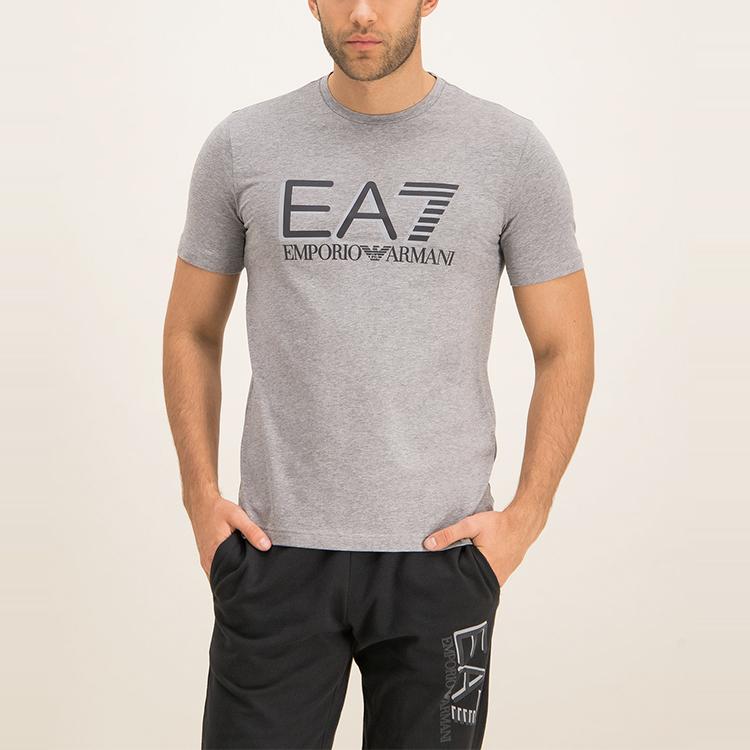 Emporio Armani Мужская футболка EA7 с принтом букв, круглым вырезом и коротким рукавом, топ, серый 3HPT62-PJ03Z-3905