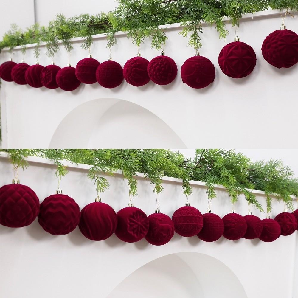 Break-Resistant Flocked Christmas Balls Ornaments 8 CM Red Tree Hangable Bauble Set Window Display