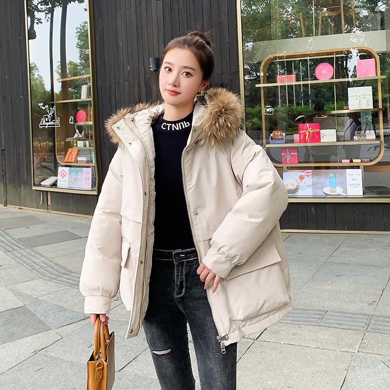 Fashion new ins wind medium and long thickened large fur collar cotton-padded jacket for women's casual loose fashion warm winter cotton-padded jacket