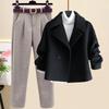 Autumn and Winter Woolen Coat + Turtleneck Sweater + High Waist Harlan Woolen Pants Three-piece Fashion Suit