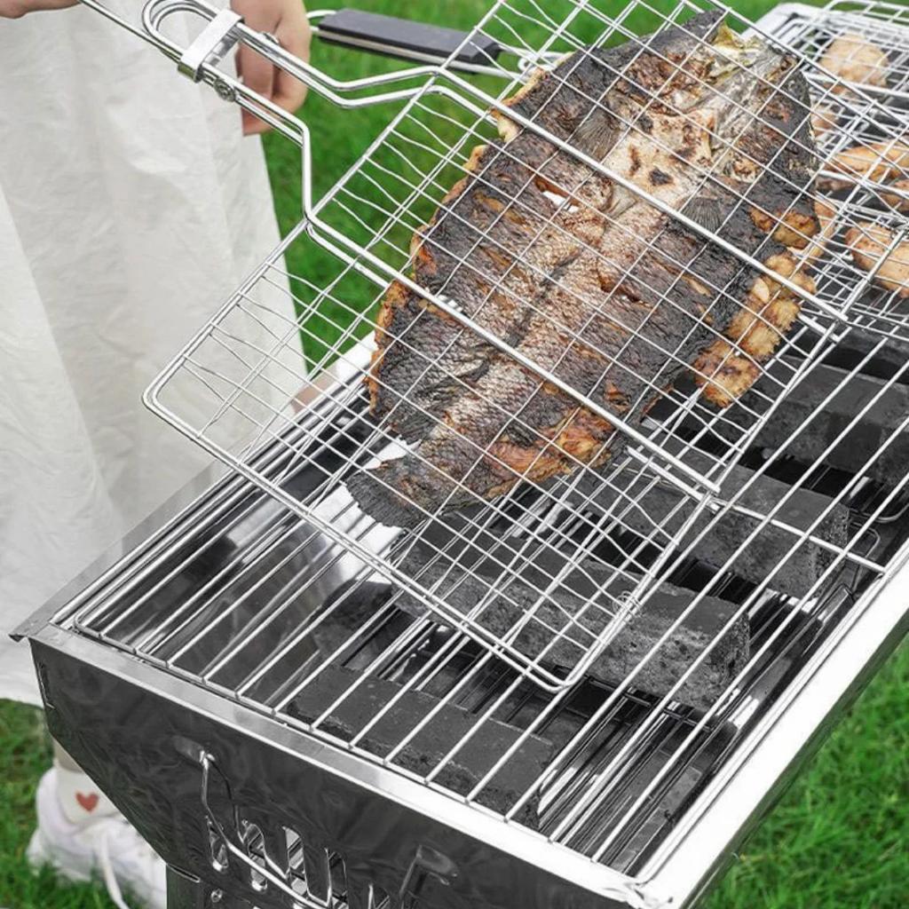 Barbecue Mesh Clip, Durable, Safe and Non-toxic, Vegetable and Meat Barbecue Mesh Clip with Detachable Handle