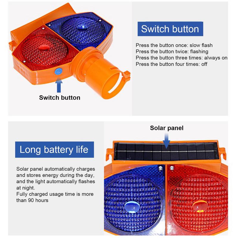 Автоматический проблесковый маячок на солнечной батарее, двухсторонний светодиодный стробоскоп, чувствительный предупреждающий свет для дорожного заграждения, принадлежности для транспортных средств