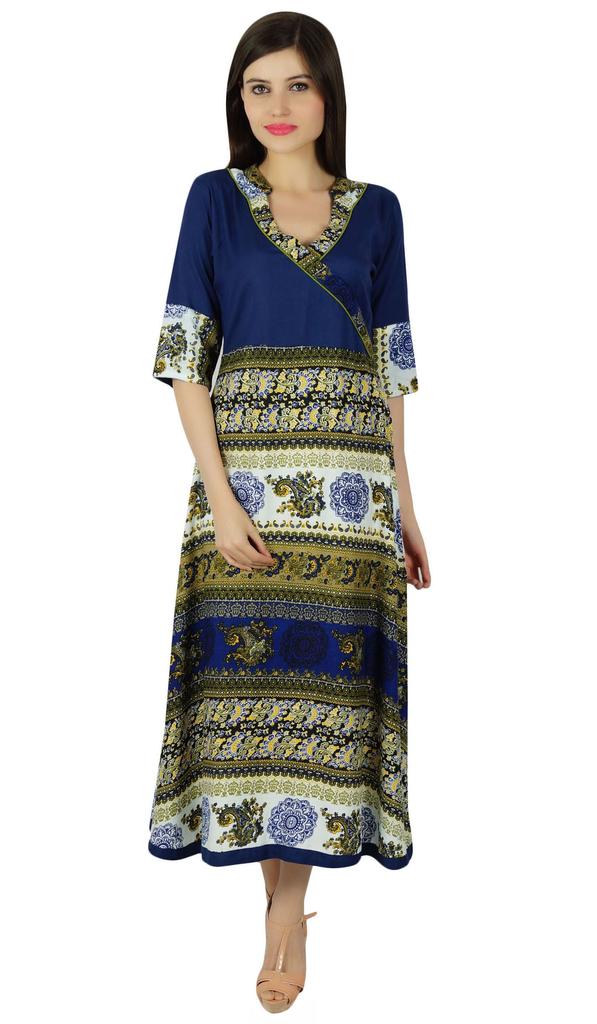 Bimba Womens Blue Anarkali Kurta Kurti Contemprory Chic Style Indian Long Maxi