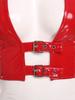Womens Wet Look PU Crop Top Open Front Adjustable Buckles Cap Sleeve Crop Corset Glossy Clubwear