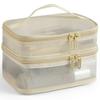 Double Layer Zipper Mesh Toiletry Bag Portable Travel Nylon Makeup Cosmetics Storage Organizer