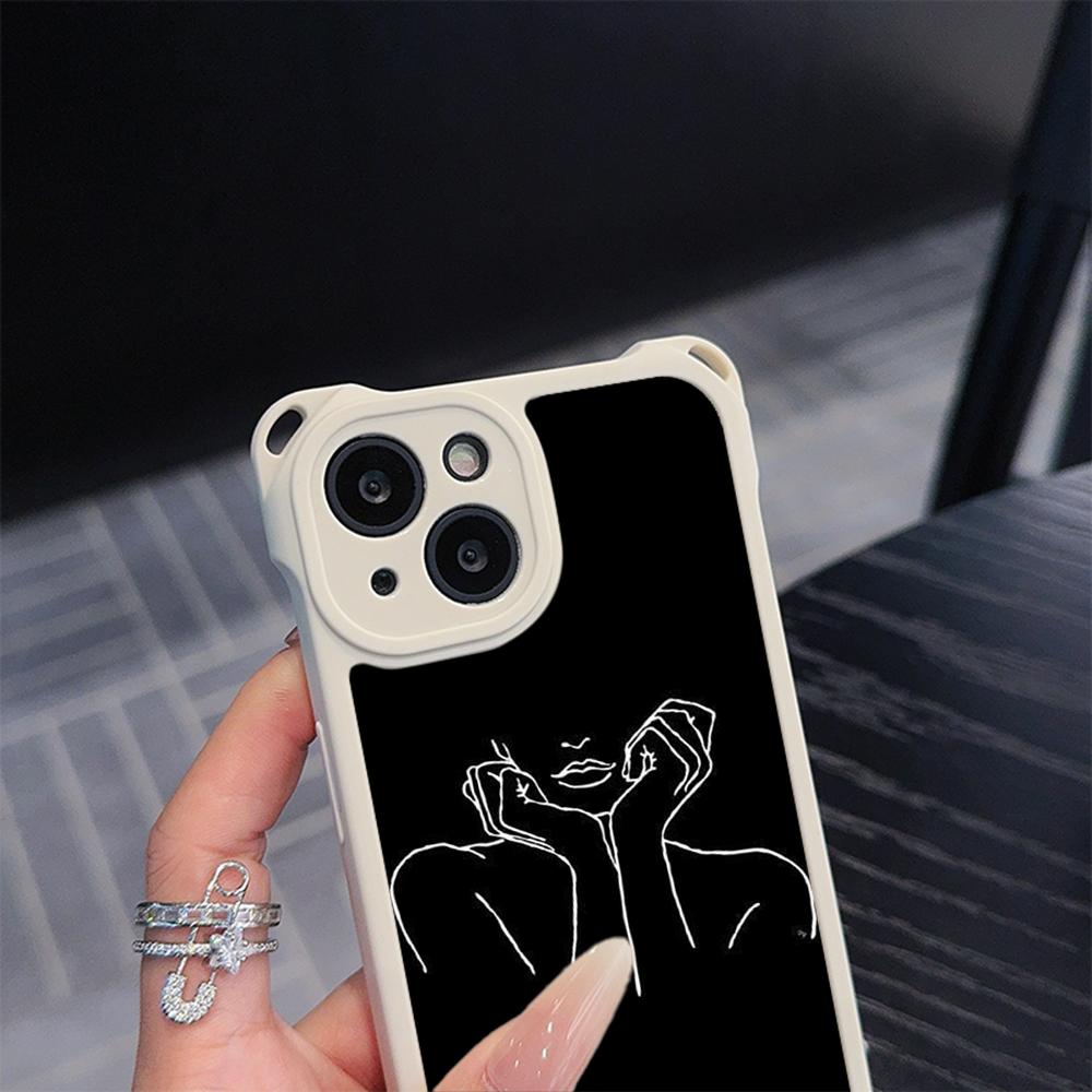 Ae79 femme каркасные черные мягкие чехлы для телефонов iPhone 16 15 14 13 12 11 Pro Max 7 8 Plus XR XS с ремешком на запястье, защитным шнурком для углов, задняя крышка