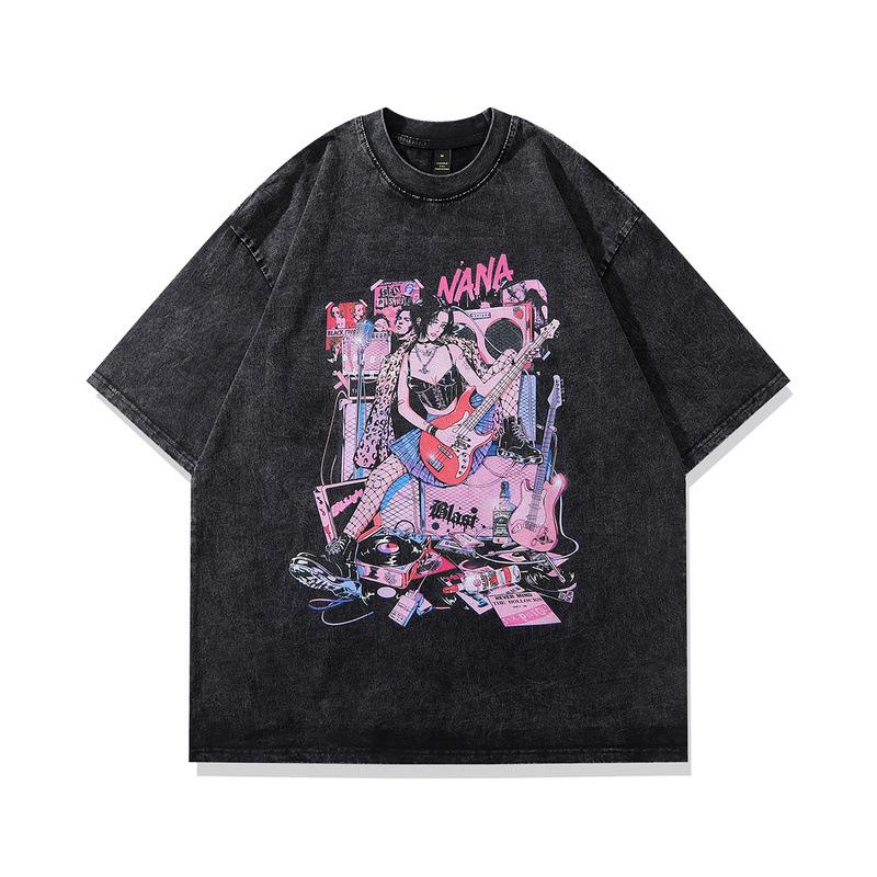 European And American Street Punk Animation Printed Short-Sleeved T-Shirt Men'S And Women'S Vintage Hip-Hop Half-Sleeved T-Shirt Tide
