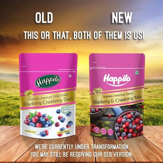 Happilo Premium Dried Blueberry Cranberry Duet 200 г упаковка | Смесь сушеной клюквы и черники | Натуральные сушеные ягоды | Низкокалорийный перекус