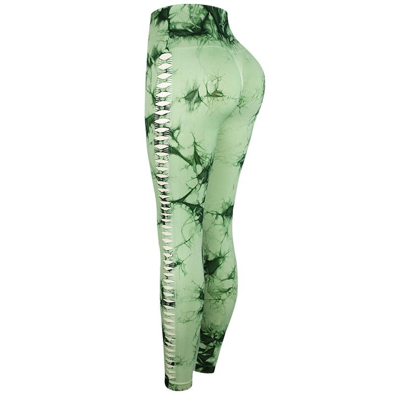 Women Tie Dye Yoga Leggings Hollow Seamless High Waist Sport Leggings