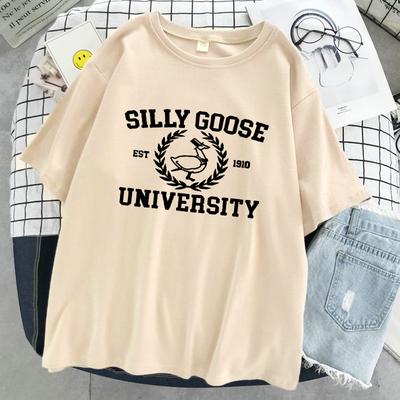 Silly Goose Est 1910 университетские женские футболки дышащая повседневная футболка с героями мультфильмов милая модная толстовка с короткими рукавами