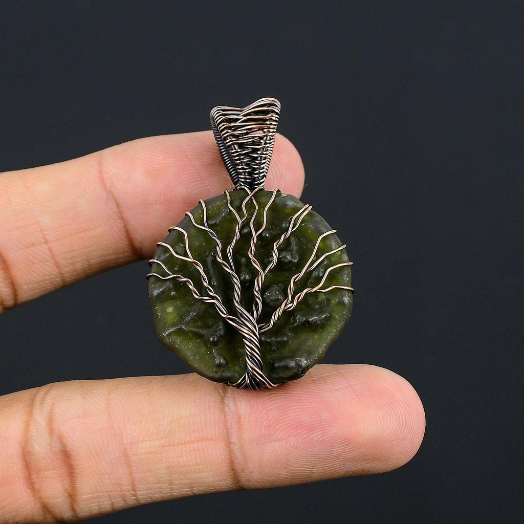Tree Of Life Moldavite Pendant Gemstone Jewelry, 999 Copper Wire Wrapped Handmade Pendant, Latest Design Jewelry