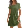Женская мода, летние платья с квадратным вырезом и коротким рукавом, повседневные свободные однотонные платья с карманами и пуговицами