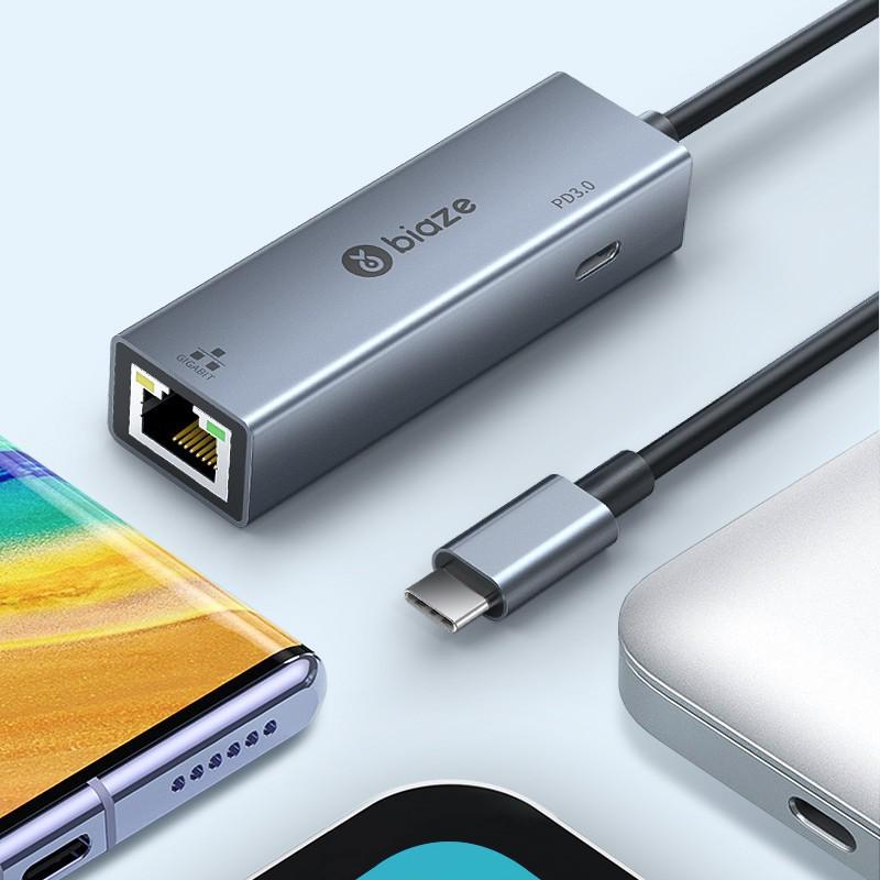 Biaze USB-C to Gigabit Ethernet Adapter with PD Charging Expansion Hub