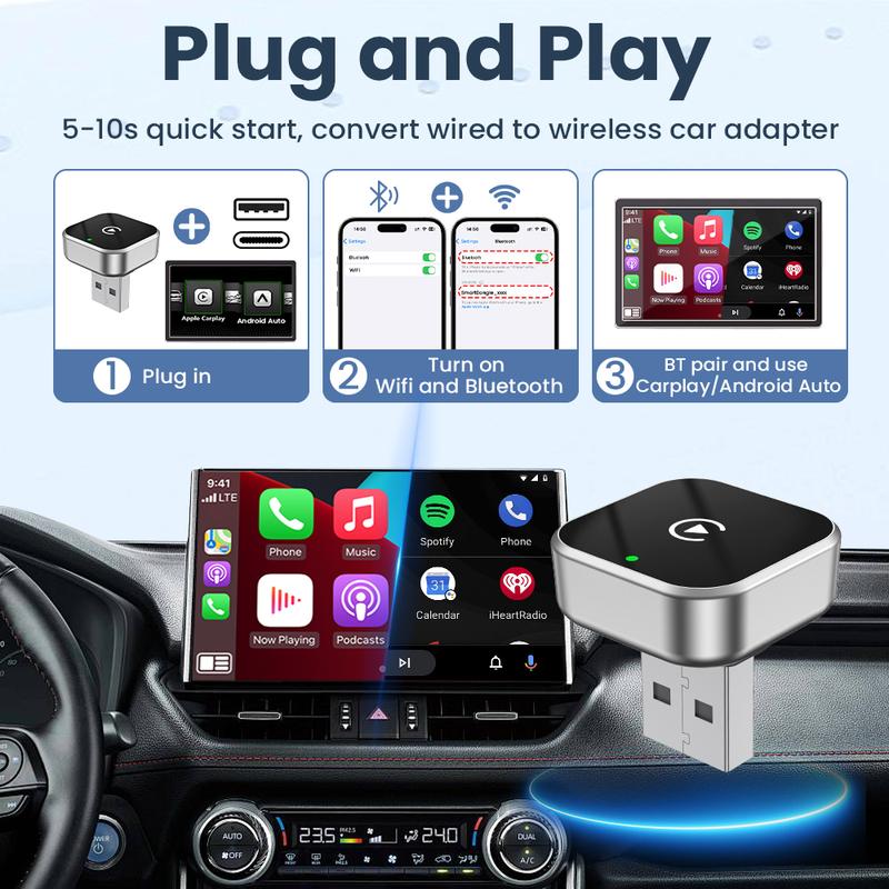 2025 НОВЫЙ Беспроводной адаптер CarPlay Android Auto 2 в 1 Смарт-донгл WIFI Для iPhone Android телефона Для Volvo Benz Mg Kia Chery VW