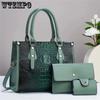 Women's Bag Sets Solid Color Bag Three-piece Set Large Capacity Zipper Handbags Faux Leather Crocodile Pattern Casual Versatile Shoulder Bags