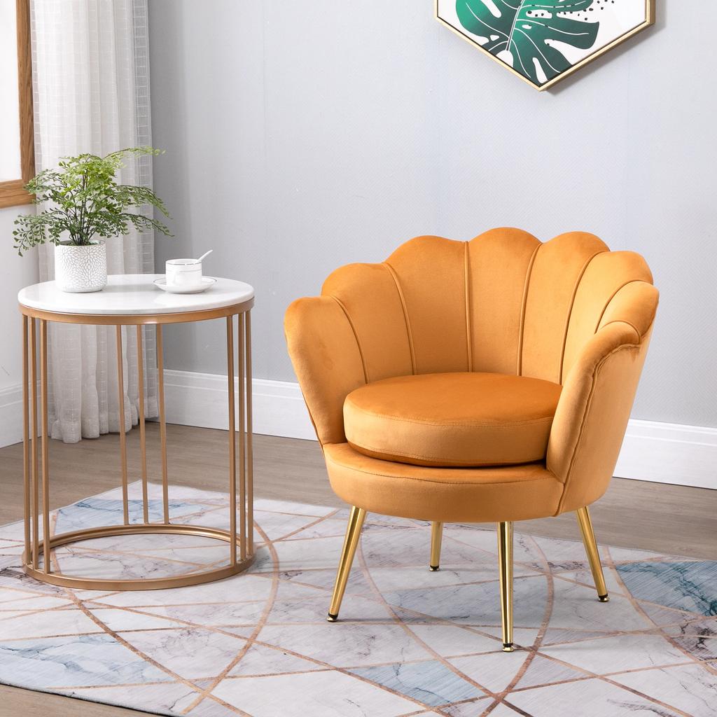 Shell Armchair, Vintage Armchair, Bedroom and Living Room Armchair, Elegant Design, with High Backrest, 76x67x74cm, Yellow