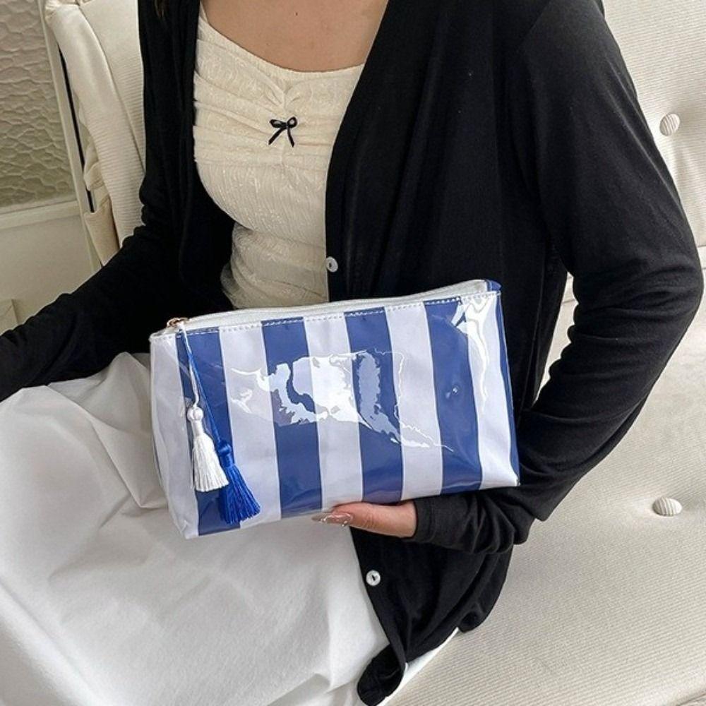 Large Capacity Striped Cosmetic Bag Waterproof Beach Storage Bag Fashion PVC Toiletry Bag  Women