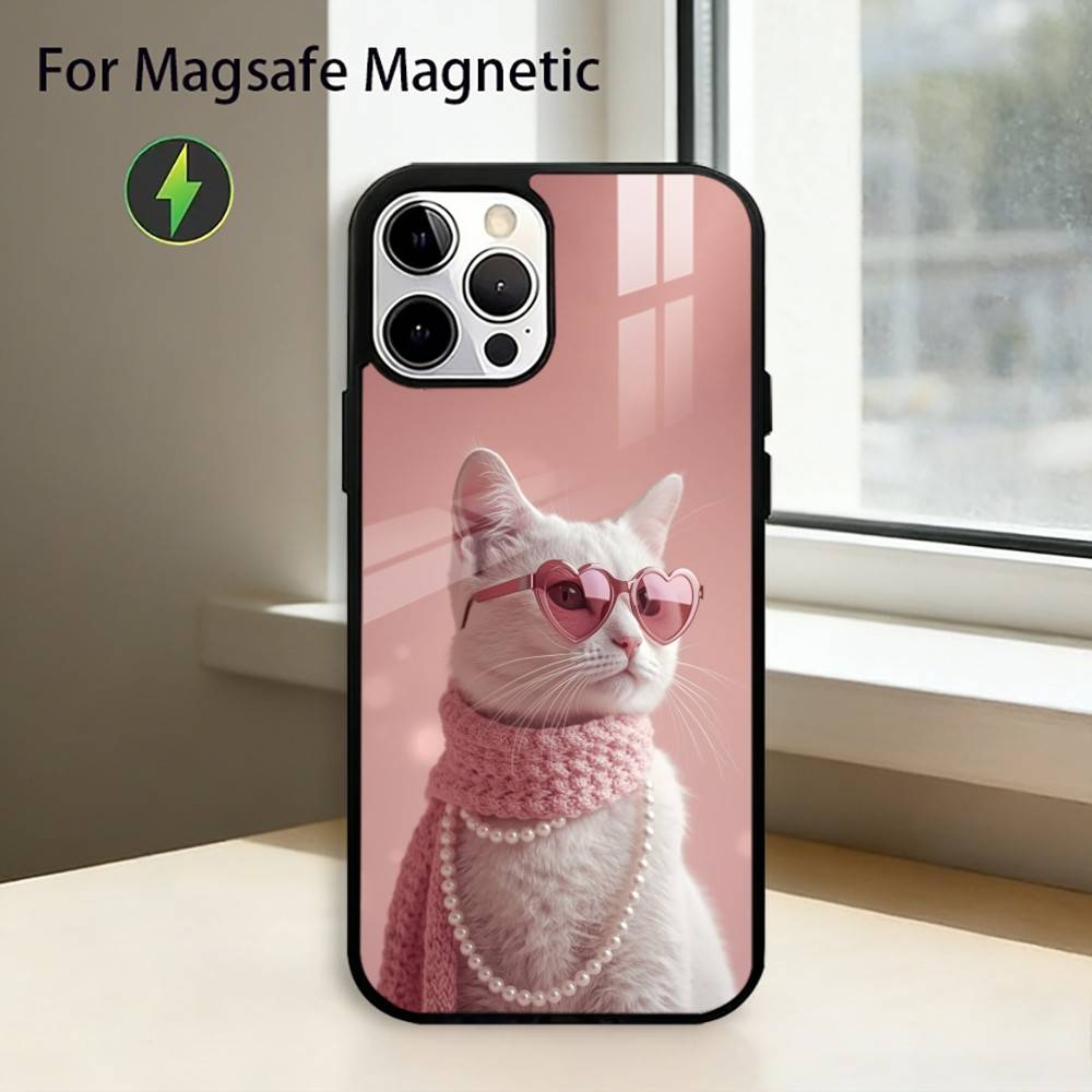 Эстетичный Чехол для Телефона с Портретами Кошек Для iPhone17,16,15,14,13,12,11 Plus,Pro Магнитный с Беспроводной Зарядкой Magsafe