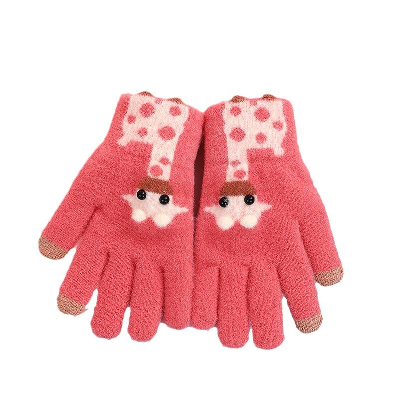 Детские зимние мультяшные перчатки без пальцев - Милые шерстяные вязаные с пятью пальцами для занятий спортом и велоспортом для девочек